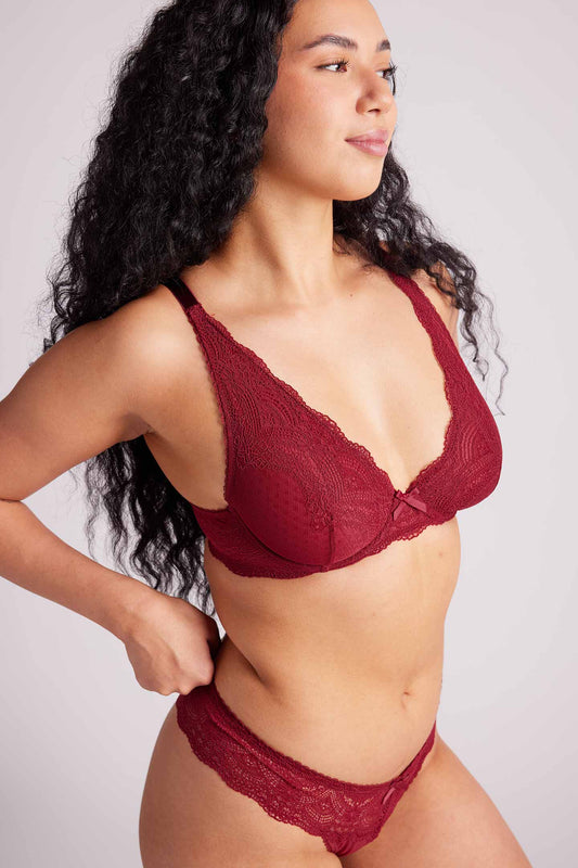 Giselle Lace Plunge Bra Rhubarb