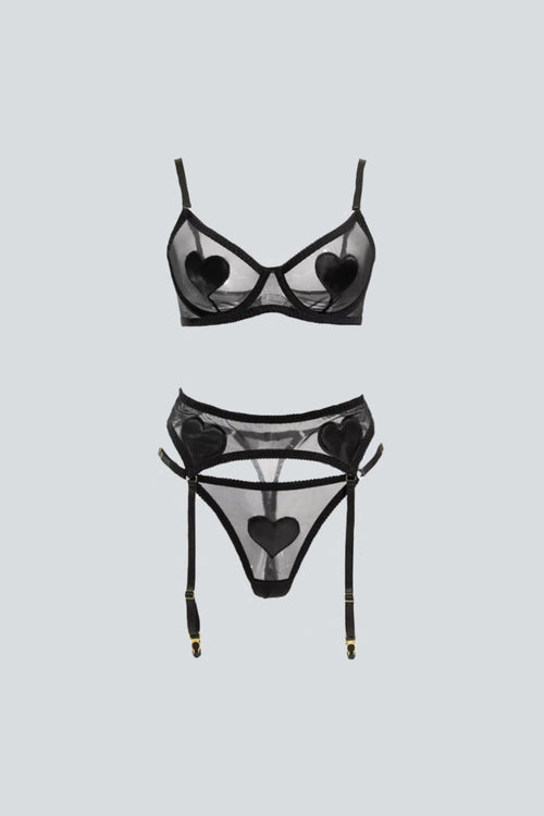 I Love Me Lingerie 3 Piece Set Black