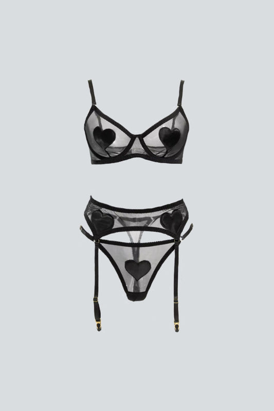 I Love Me Lingerie 3 Piece Set Black