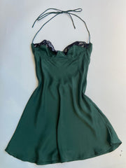 Slip Dress 100% Silk Bra Wireless Halter Green