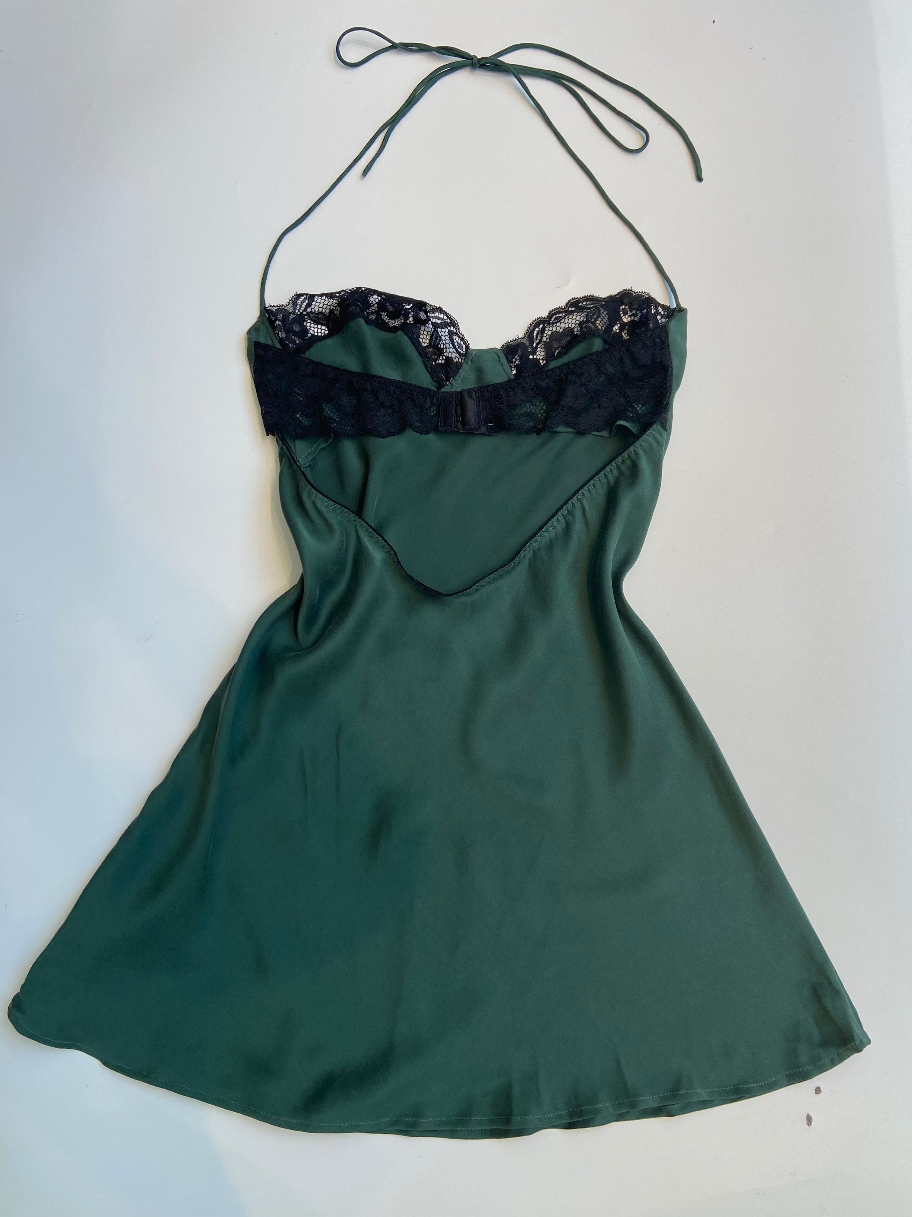 Slip Dress 100% Silk Bra Wireless Halter Green