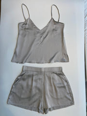 Pyjamas 100% Silk Cami Shorts Set Silver