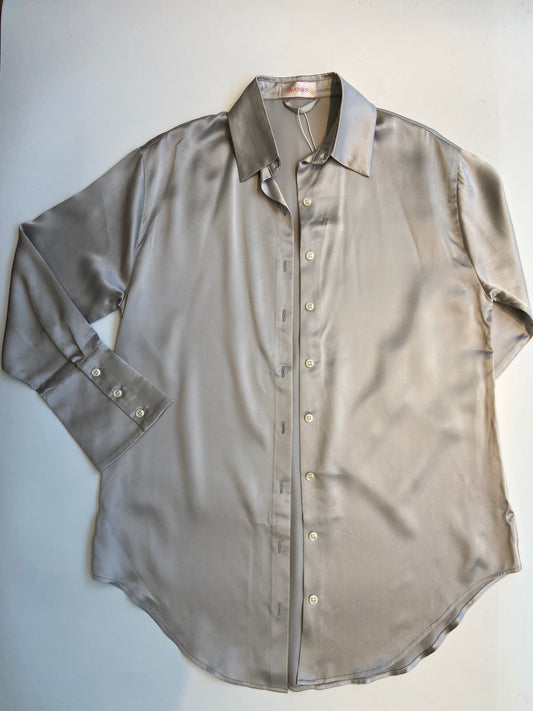 Pyjamas 100% Silk Set Shirt Pants Silver