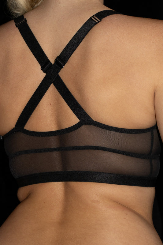 Mesh Bralette Cross Back Black Small