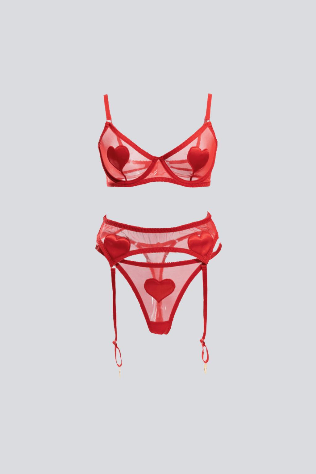 I Love Me Lingerie 3 Piece Set Red Secondary image