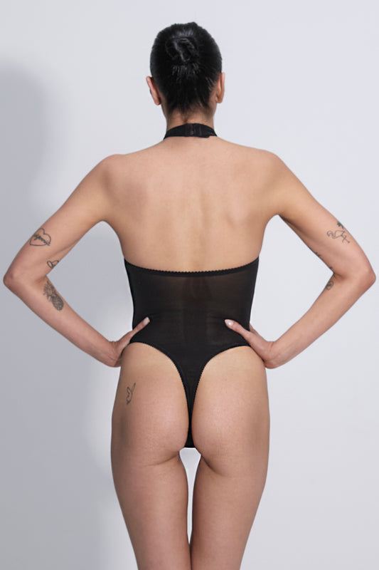 Irena Mesh Halter Bodysuit Black