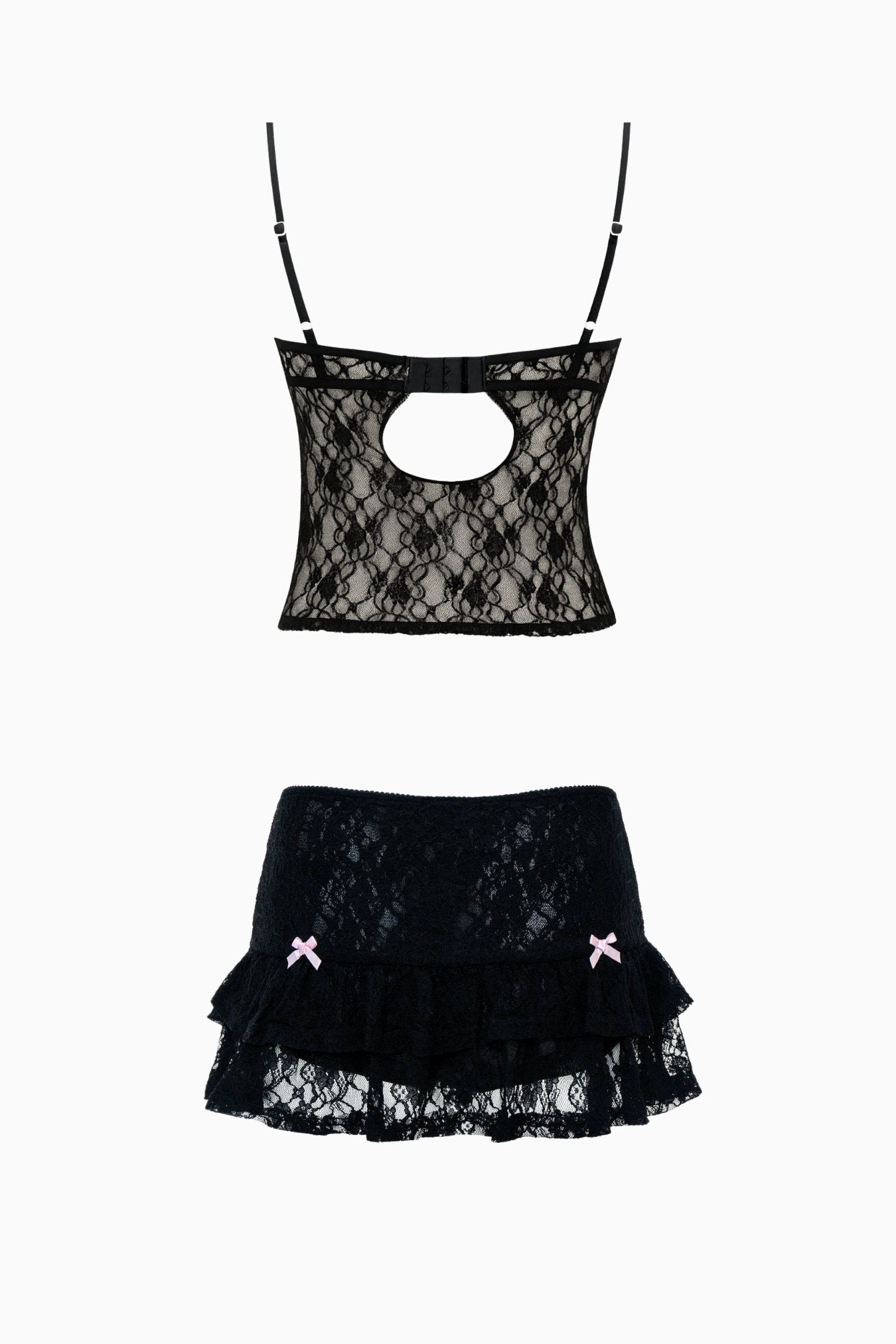 Jae Bunny Bra Cami & Lace Skort Set Black Pink – Size S | Archive Sample Secondary image
