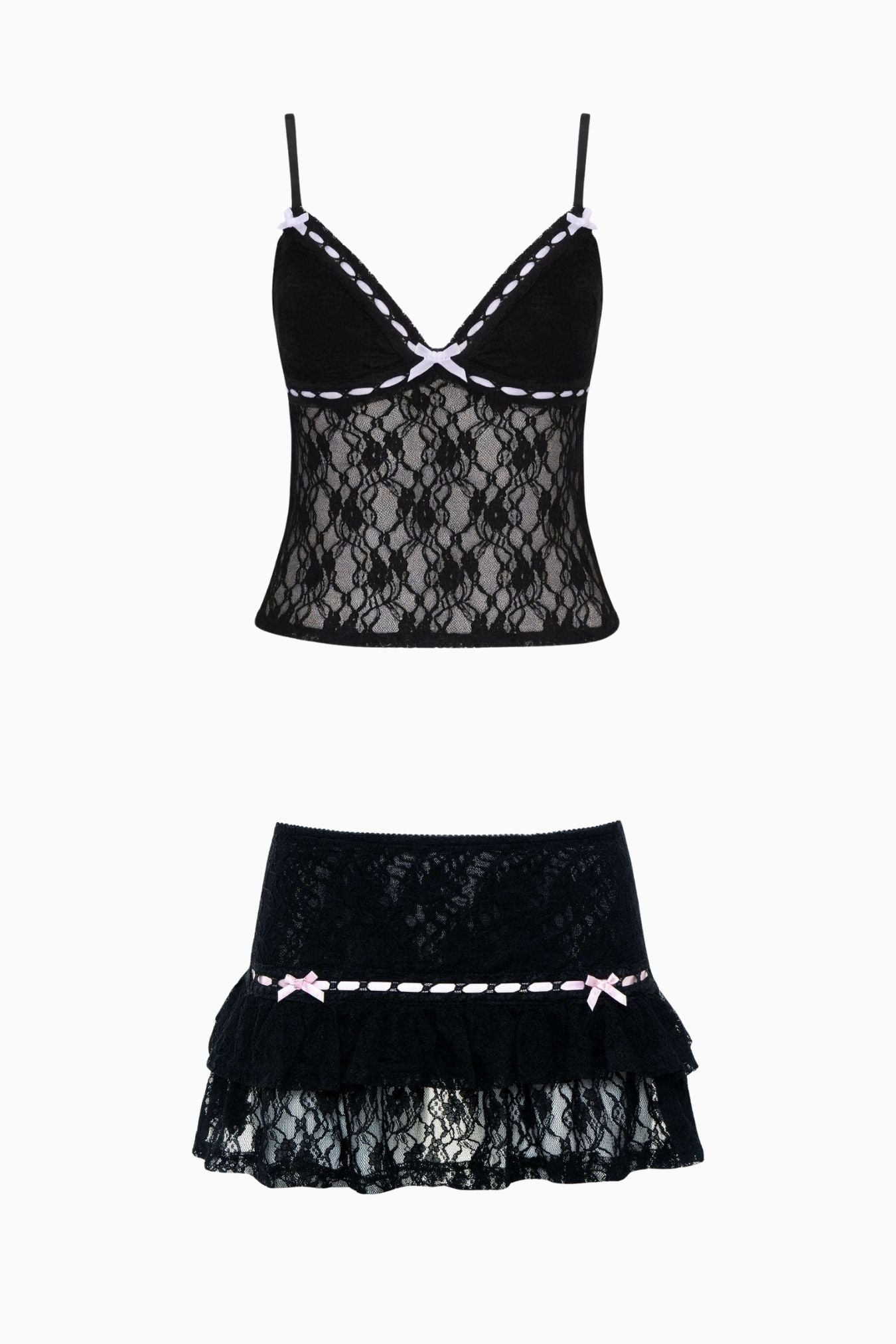 Jae Bunny Bra Cami & Lace Skort Set Black Pink – Size S | Archive Sample Main image