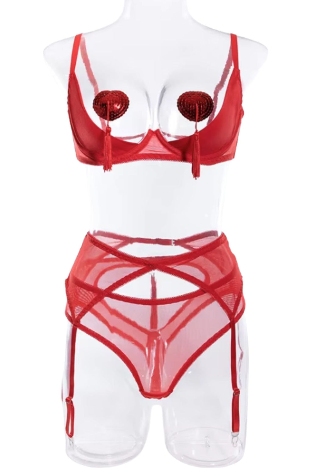 Kayla Quarter Cup Bra 4 Piece Set Red