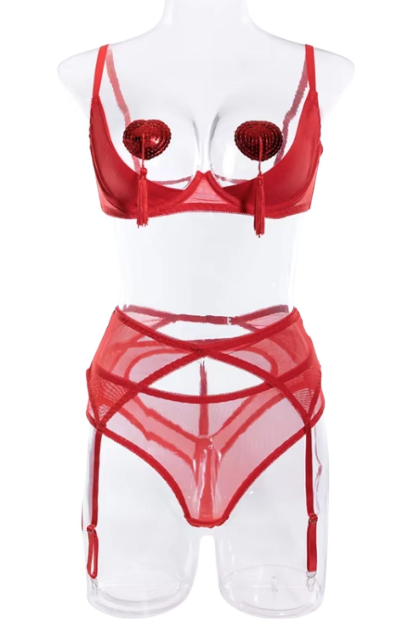 Kayla Quarter Cup Bra 4 Piece Set Red