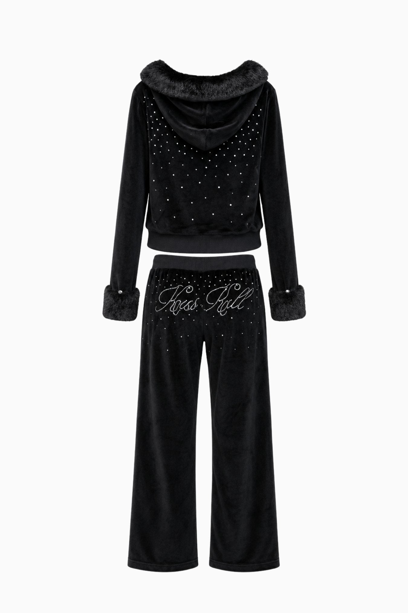 KissKill Rhinestone Fur Tracksuit Set Black – Size S | Archive Sample