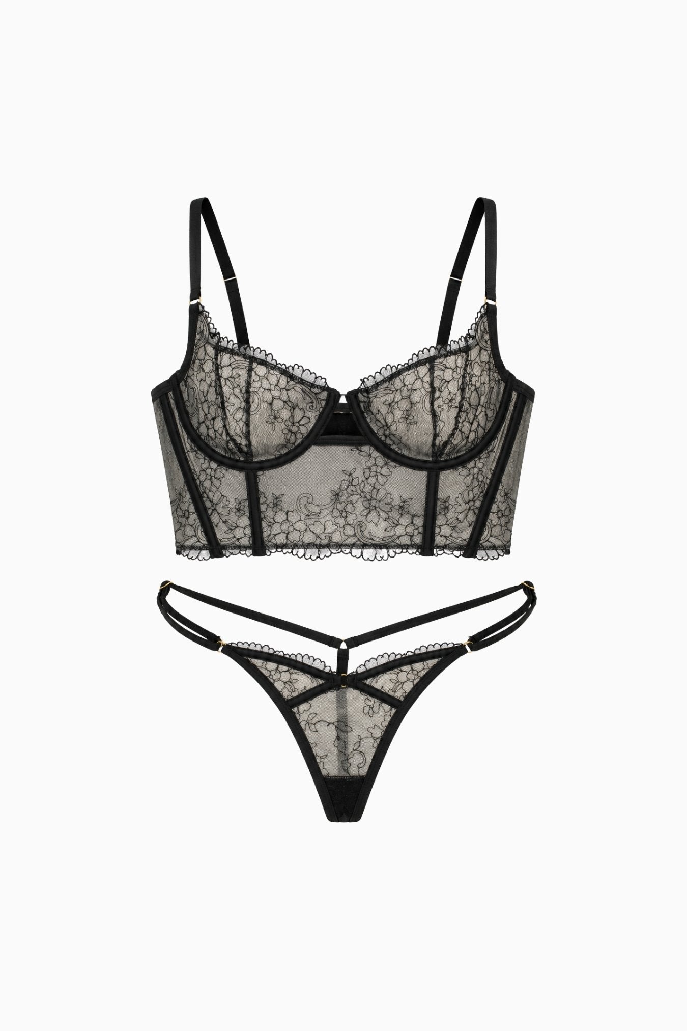Lace Longline 2 Piece Set Black – Size 8D/10C/12B, XS/S | Archive Sample Main image