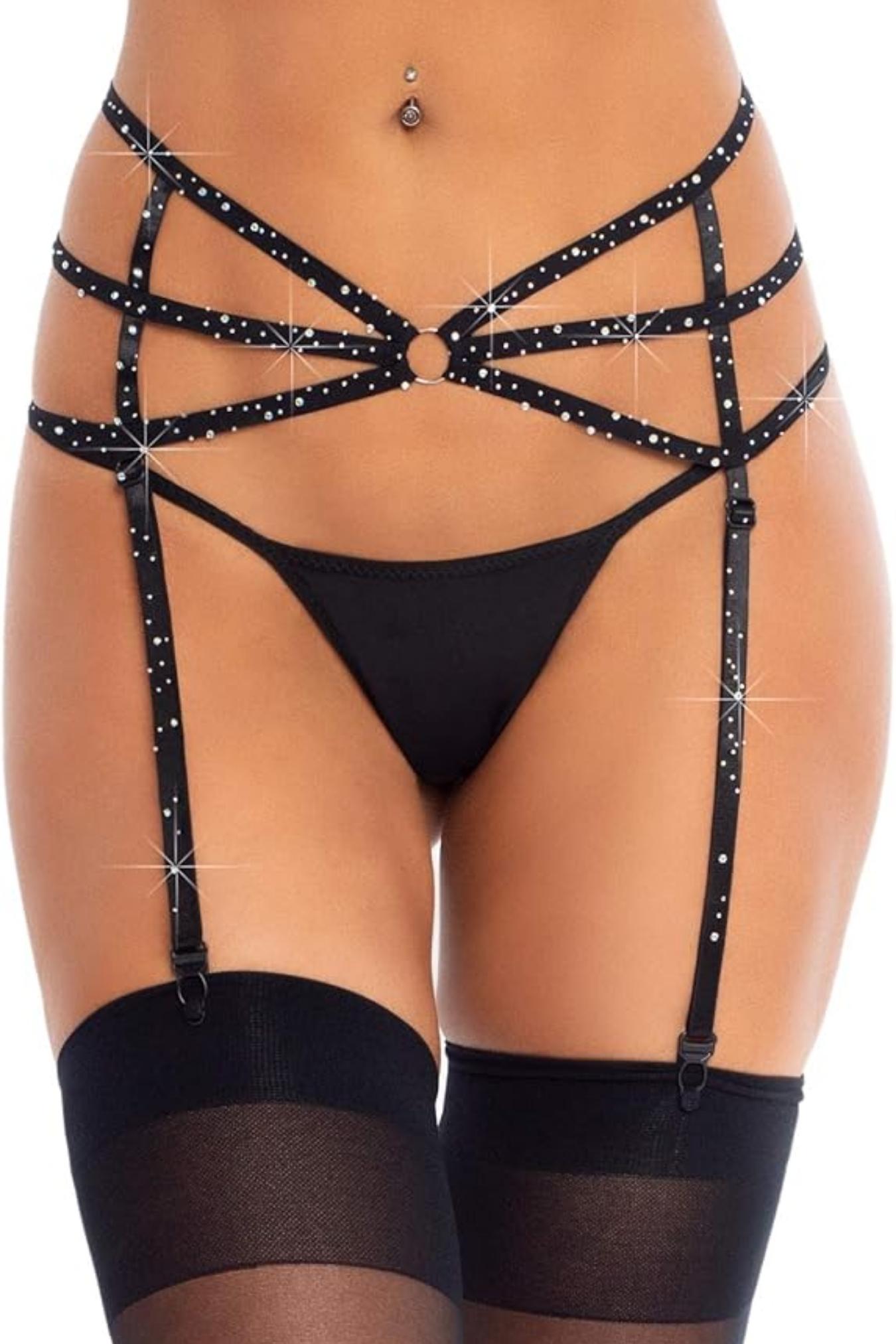 Strappy Rhinestone Garter Belt Black – OS | Archive Sample