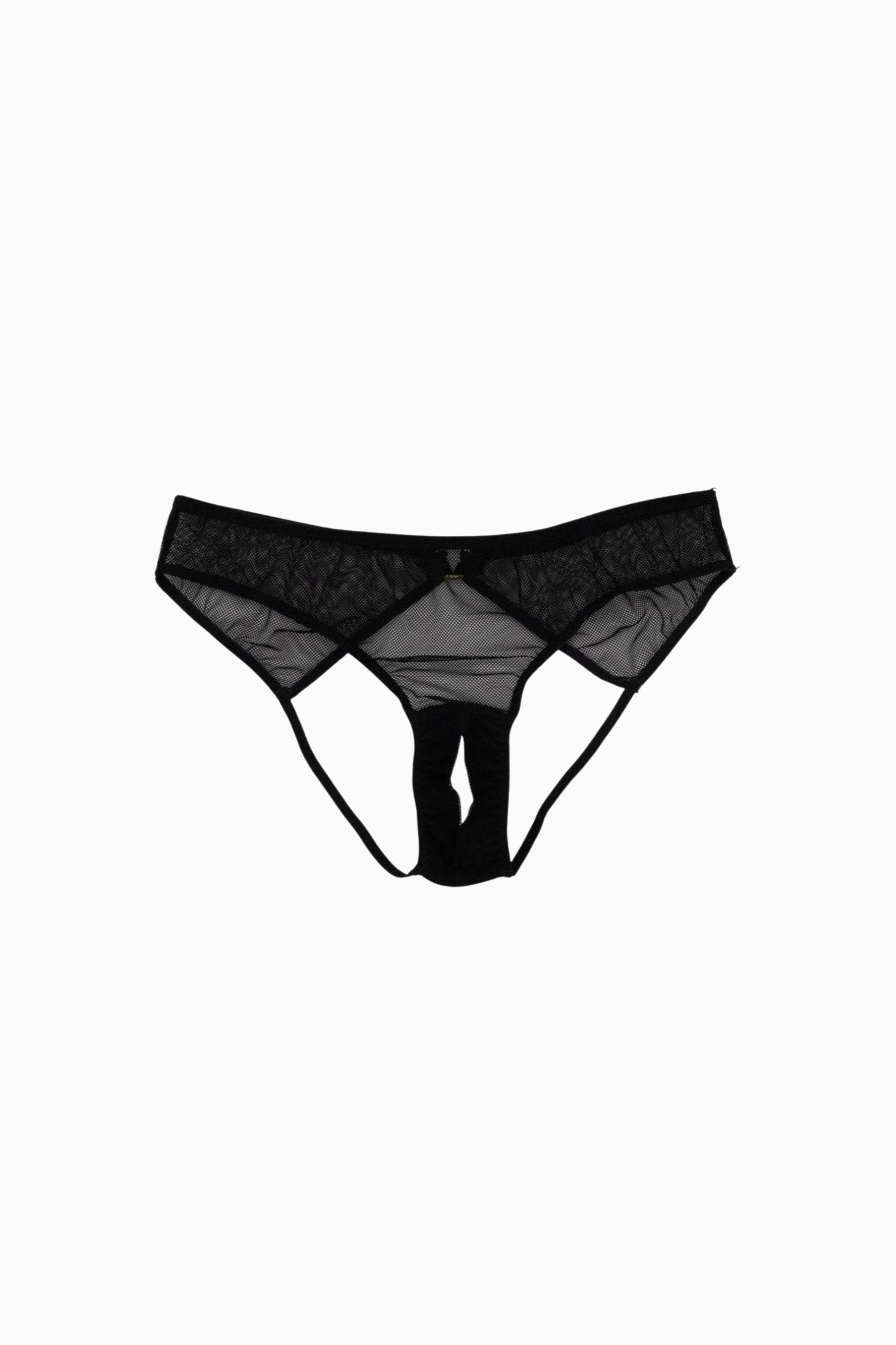 Mesh Crotchless Open Back Knicker Black – Size S | Archive Sample Main image