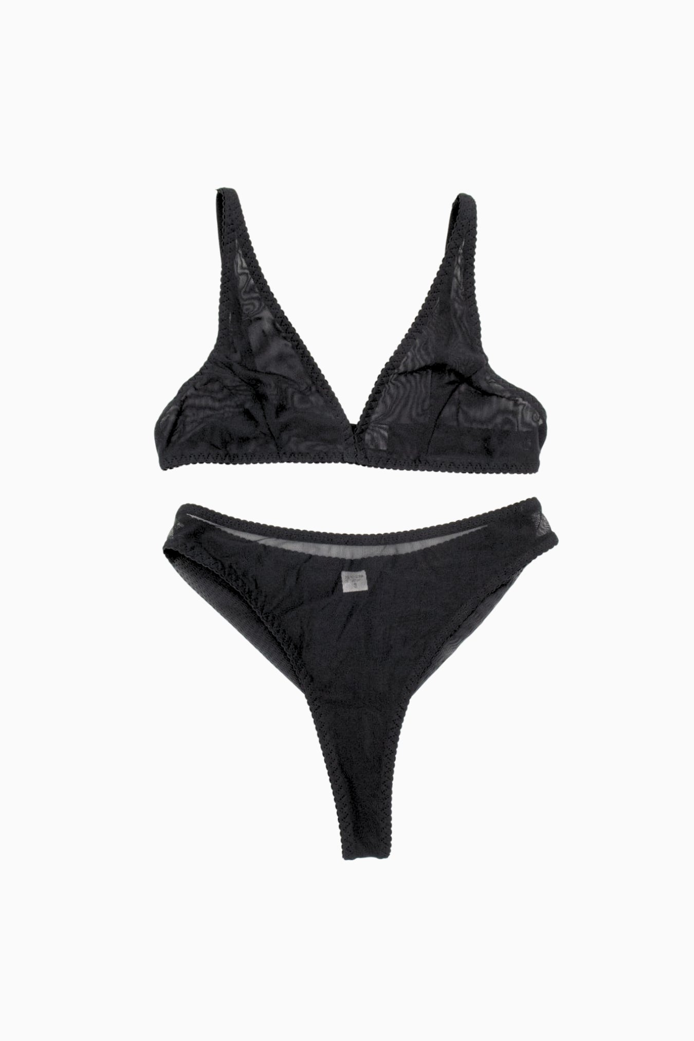 Mesh Triangle Bralette & High-Cut G-String Set Black – Size S | Archive Sample