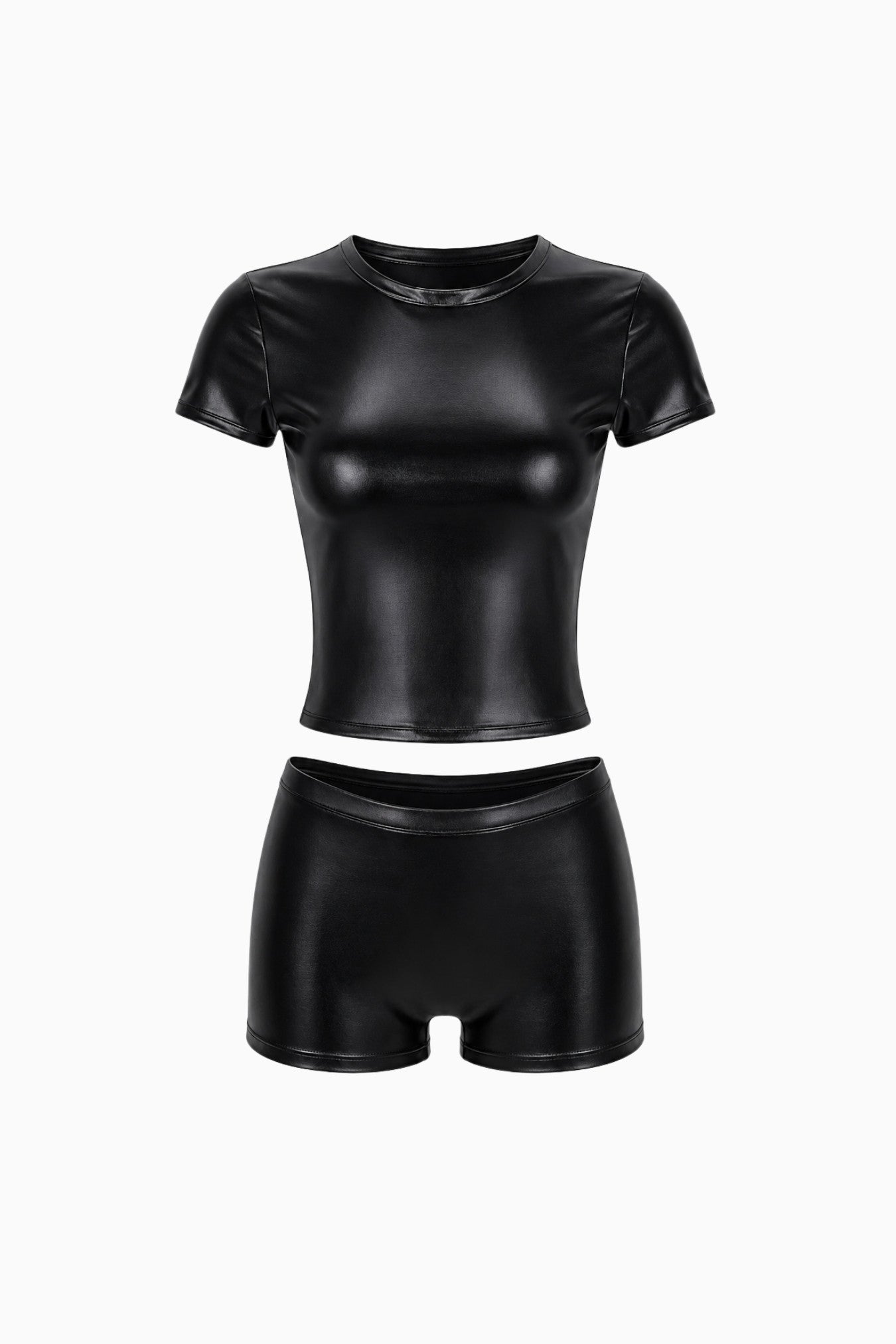 Onyx PU Leather Tee & Shorts – Size XXS/XS | Archive Sample Main image