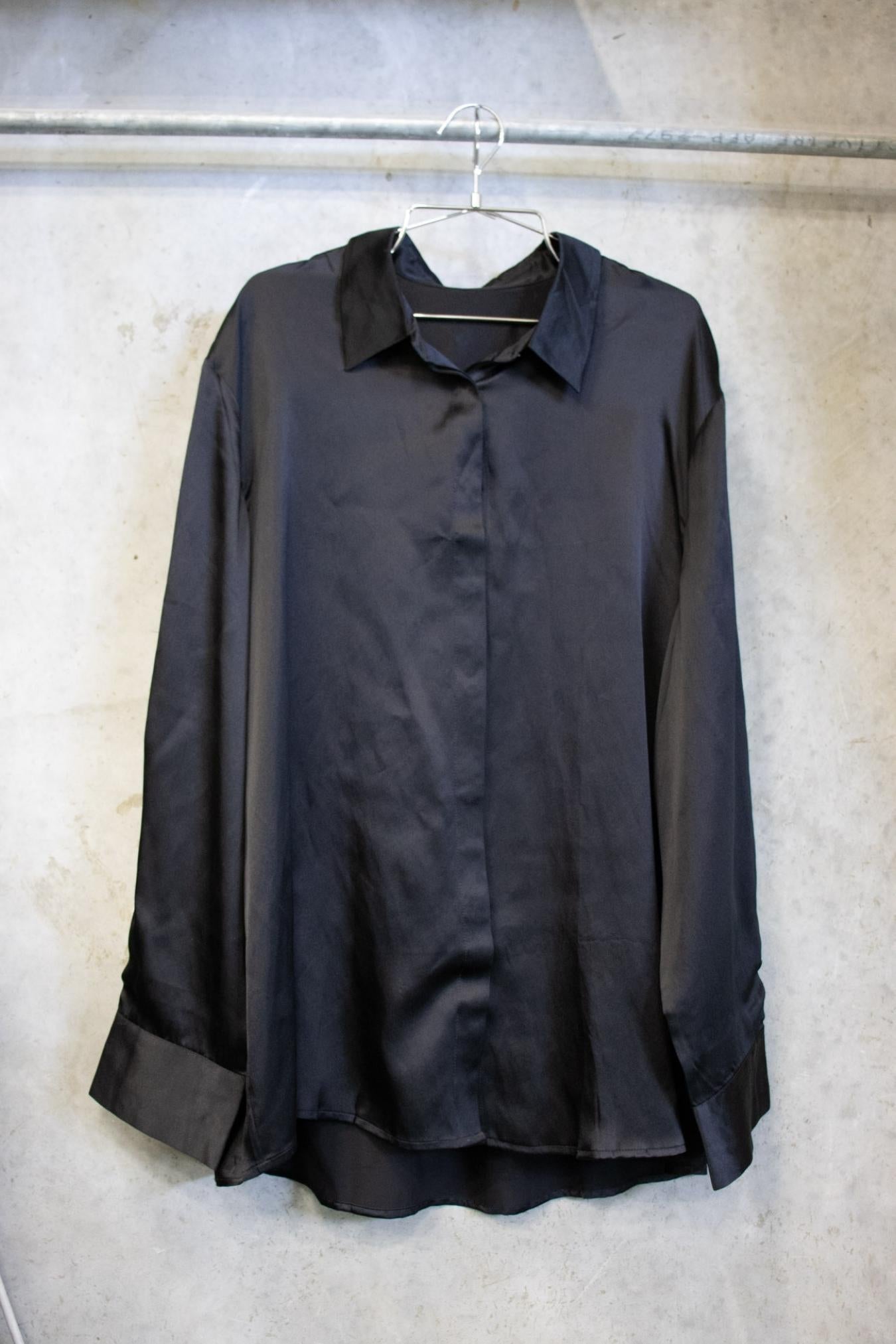 Oversized Silk Shirt & Wide Leg Pant Set Black – Size S | Archive Sample