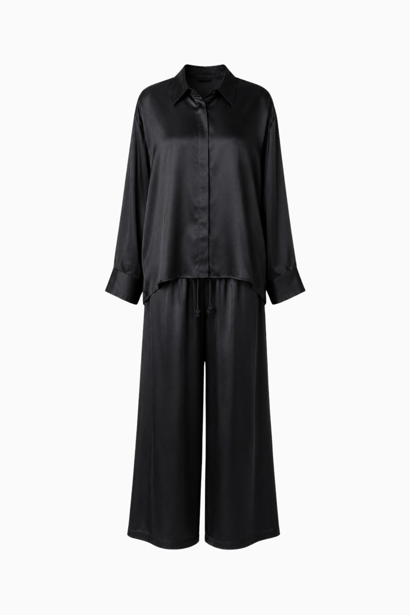 Oversized Silk Shirt & Wide Leg Pant Set Black – Size S | Archive Sample Main image