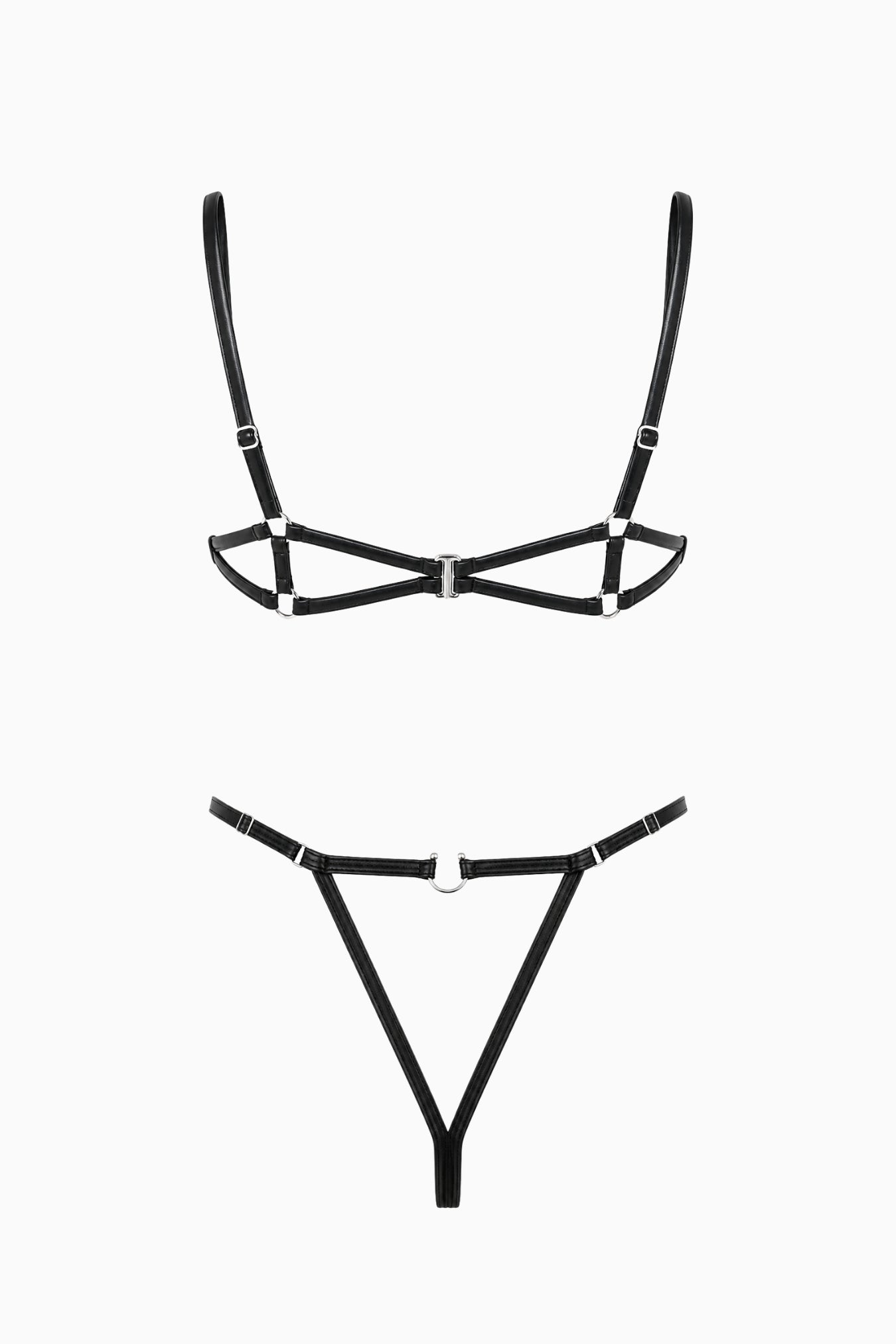 PU Leather Pierced Bra & G-String Set Black – Size S | Archive Sample Secondary image