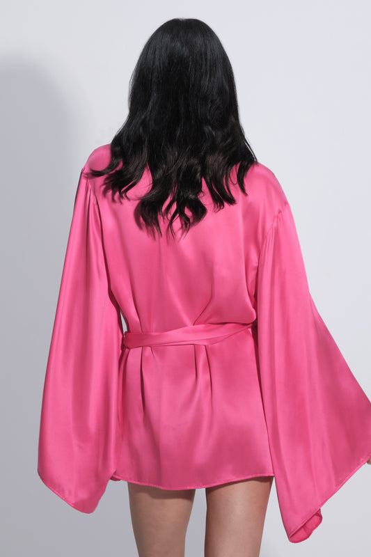 Petra Silk Wrap Dress Robe Barbie Pink
