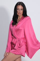 Petra Silk Wrap Dress Robe Barbie Pink