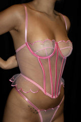 Pink Sheer Corset 2 Piece Set