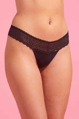 Lily Cotton & Lace G String Black