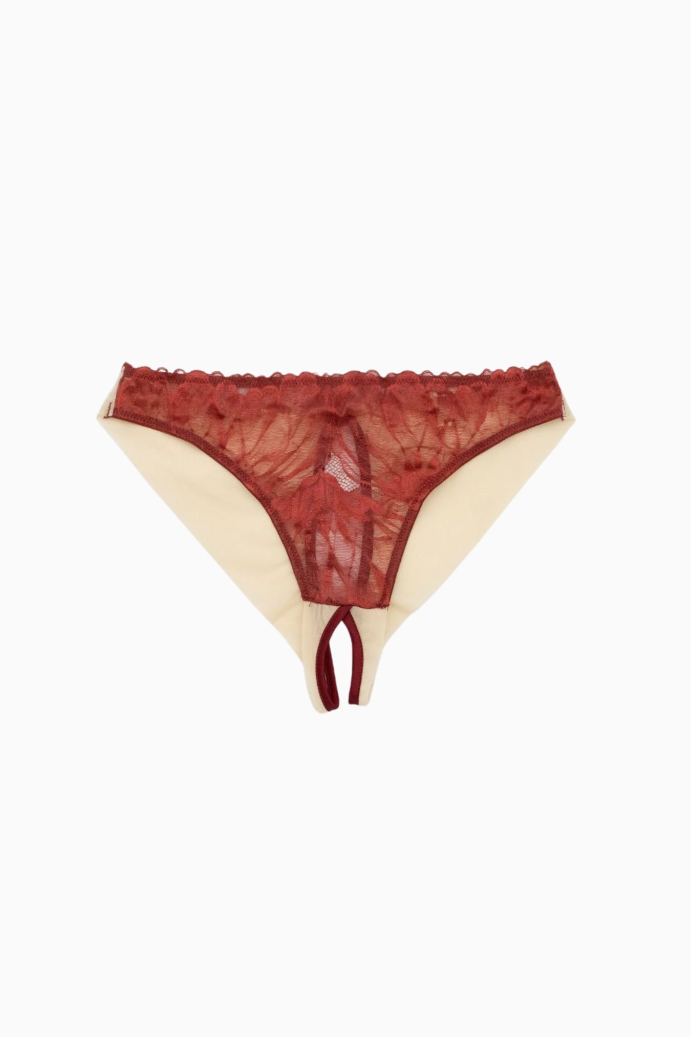 Red Lace Crotchless Brief - Size S | Archive Sample