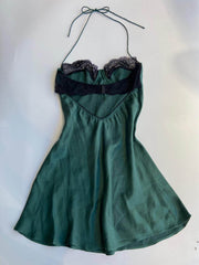 Slip Dress 100% Silk Bra Underwire Halter Green