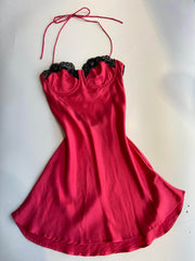 Slip Dress 100% Silk Bra Underwire Halter Pink