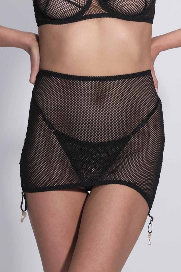 Tatiana Suspender Skirt Fishnet Black