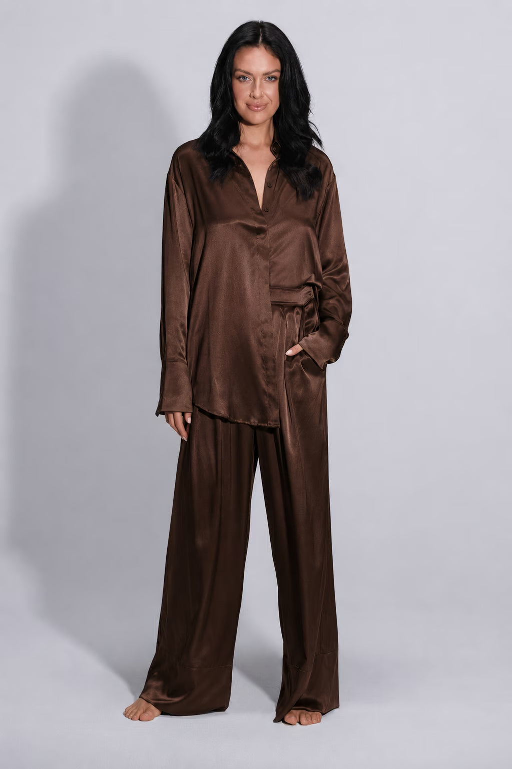 Twyla Silk Pyjama Set Chocolate | Archive Sample