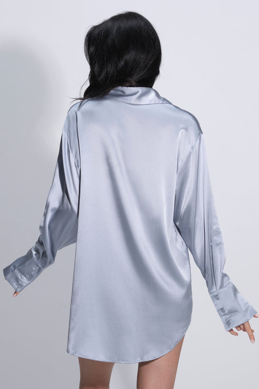 Twyla Silk Pyjama Shirt Powder Blue