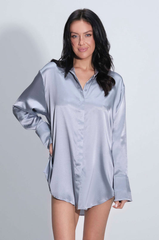 Twyla Silk Pyjama Shirt Powder Blue
