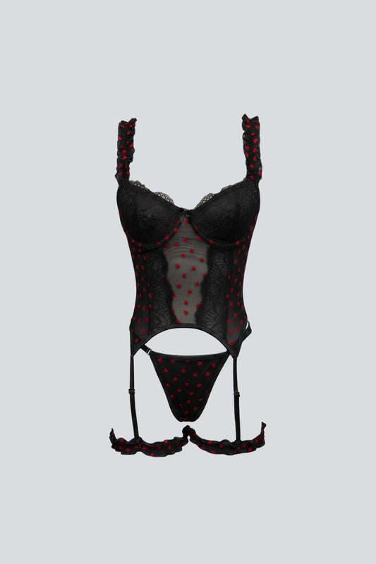 U Love Me Bustier Set Heart Black