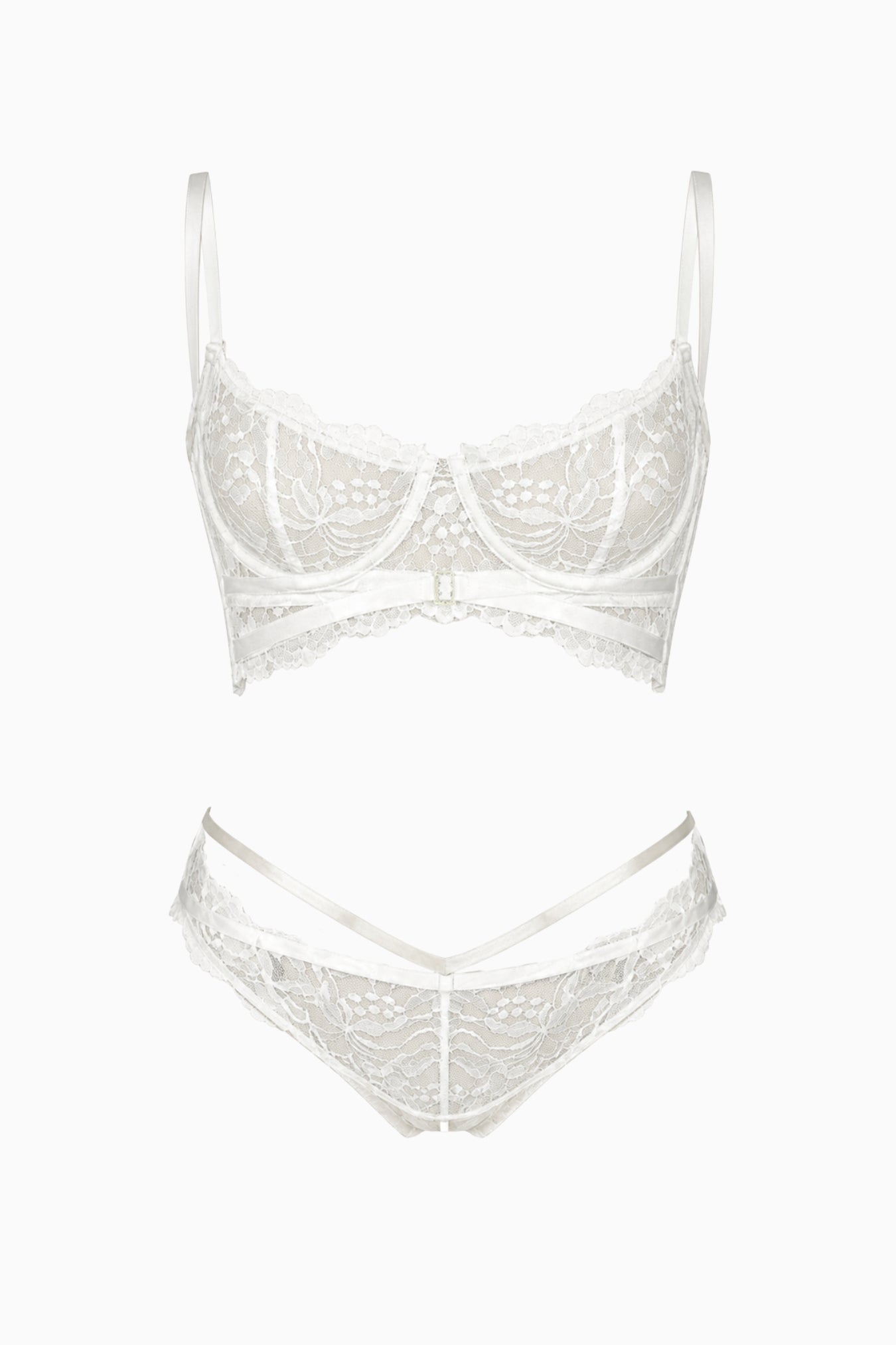 White Lace Longline Bra & Brief Set – Size 10C, XS | Archive Sample Main image