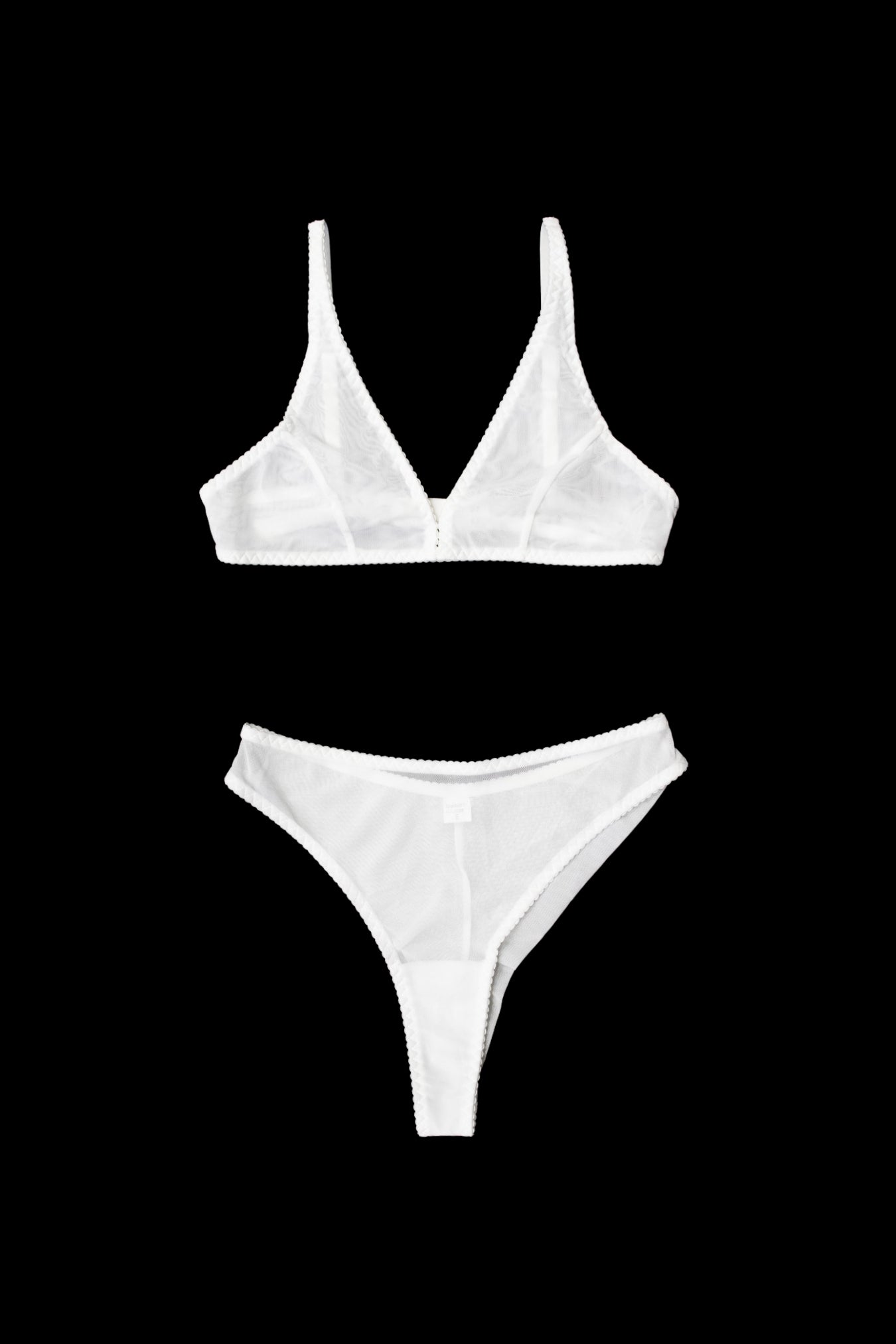 Mesh Triangle Bralette & High-Cut G-String Set White – Size S | Archive Sample