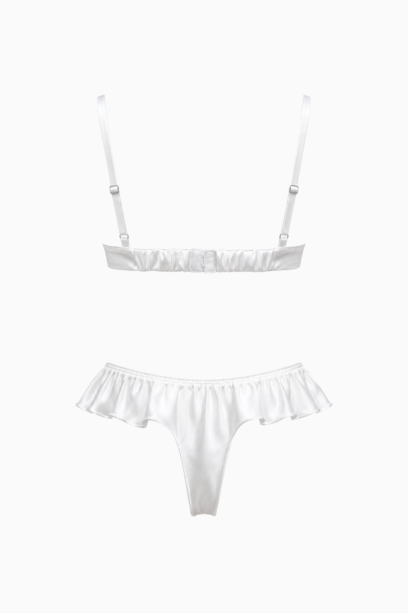 Silk Bralette & Ruffle G-String Set White – Size S | Archive Sample