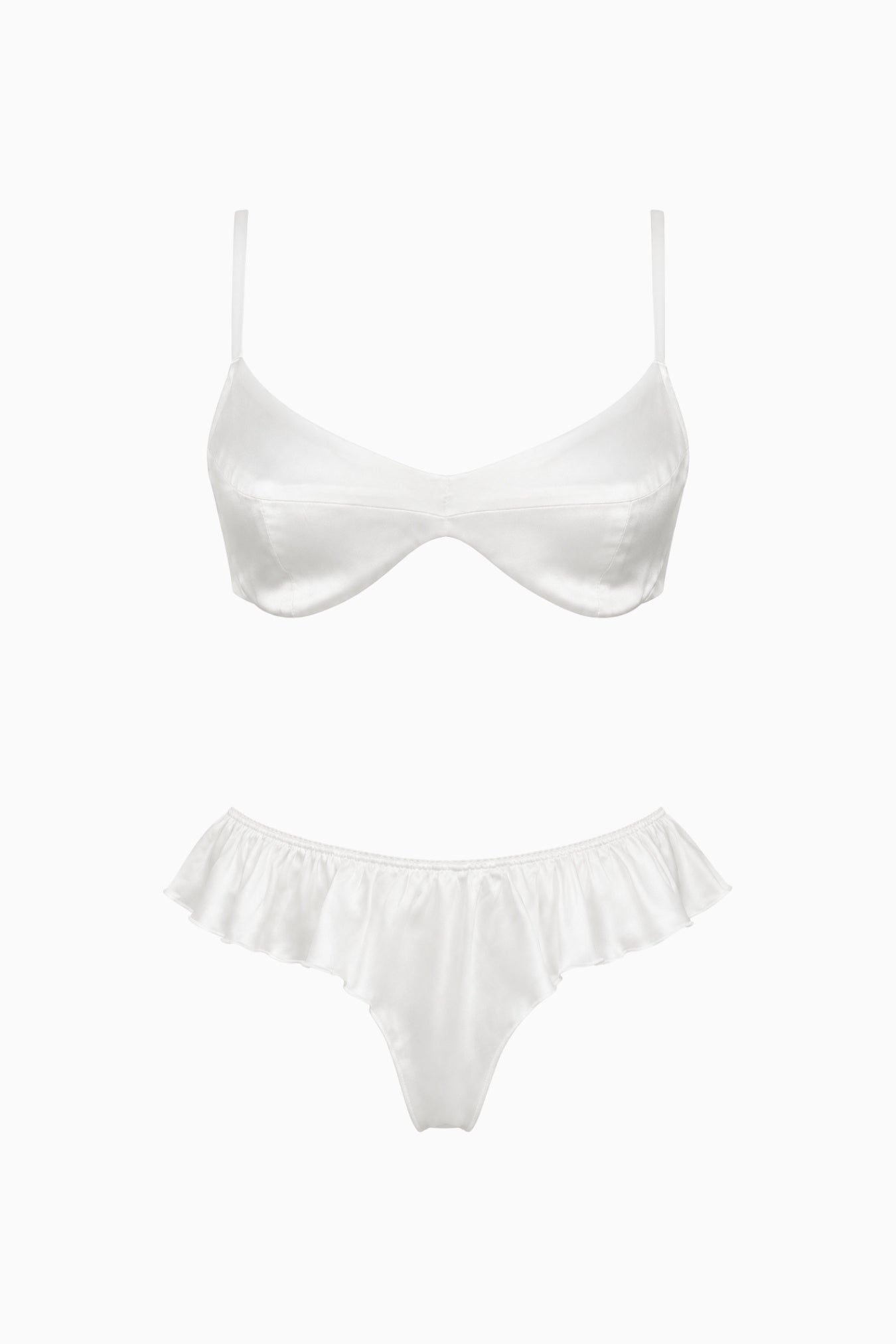 Silk Bralette & Ruffle G-String Set White – Size S | Archive Sample Main image
