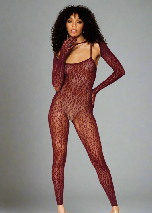 Catsuit Bodystocking & Shrug Burgundy