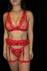Lace & Mesh Bralette 3 Piece Set Red