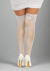Stay Up Curve Lace Top Sheer Stockings White