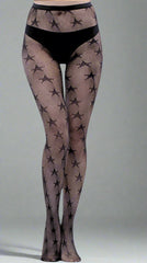 Black fishnet tights with star pattern on a white background