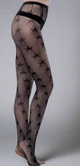 Black fishnet tights with star pattern on a white background