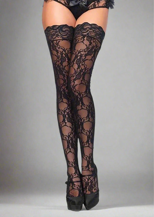 Stay Up Floral Lace Thigh Highs Black