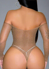 Bodysuit Fishnet Rhinestone Mocha