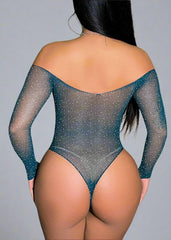 Bodysuit Fishnet Rhinestone Green