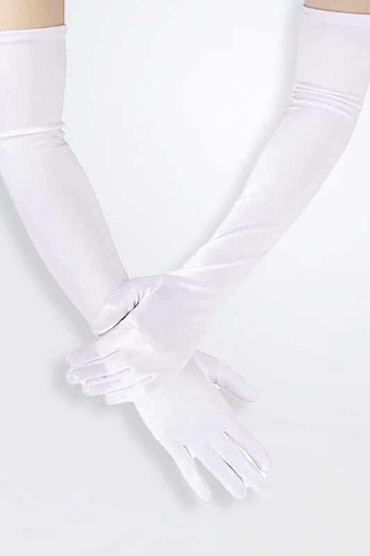 Gloves Elbow Length Satin White