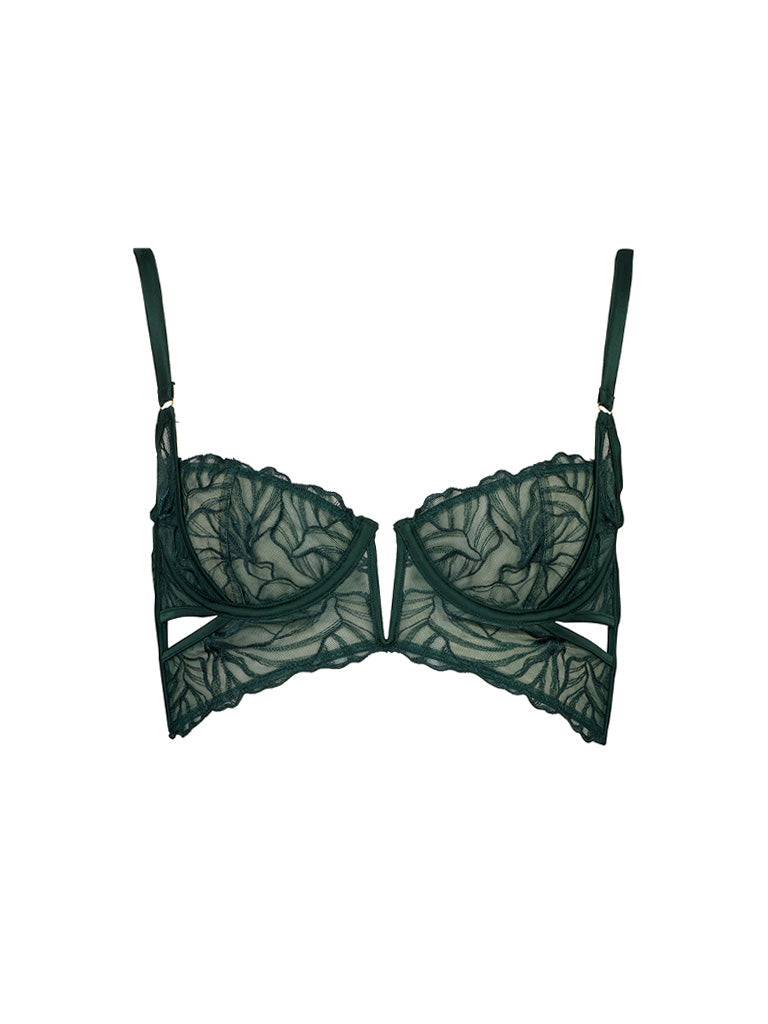 Gaia Lace Corset-Back Bustier Bra Green Main image