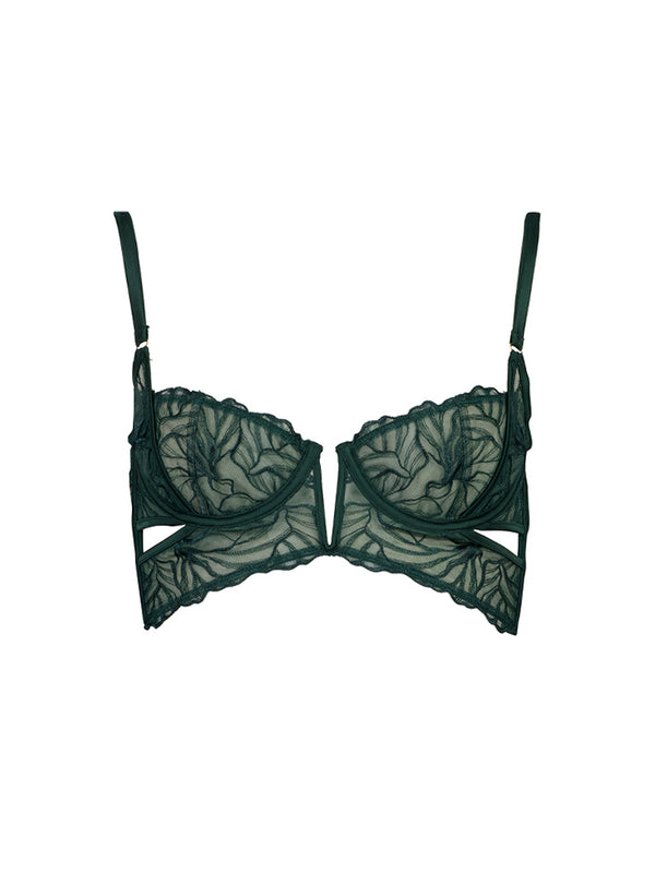 Gaia Lace Corset-Back Bustier Bra Green